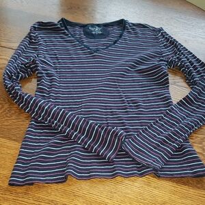 Tommy Hilfiger Striped V-Neck Long Sleeve Tee Size: M